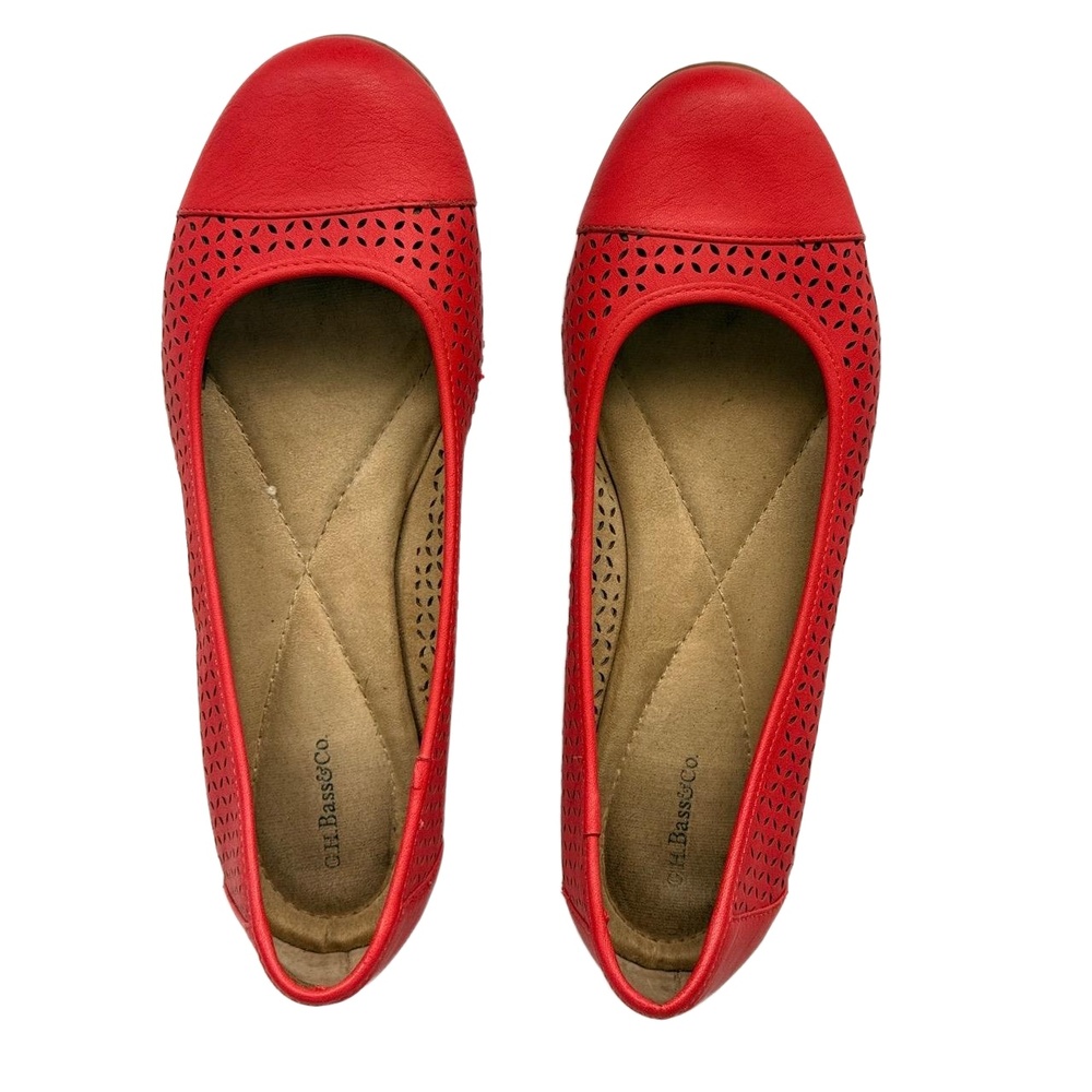 G.H. Bass Madeline Red Perforated Closed‎ Toe Ballet Flats Size 10